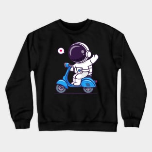 Cute Astronaut Waving Hand On Scooter Cartoon Crewneck Sweatshirt